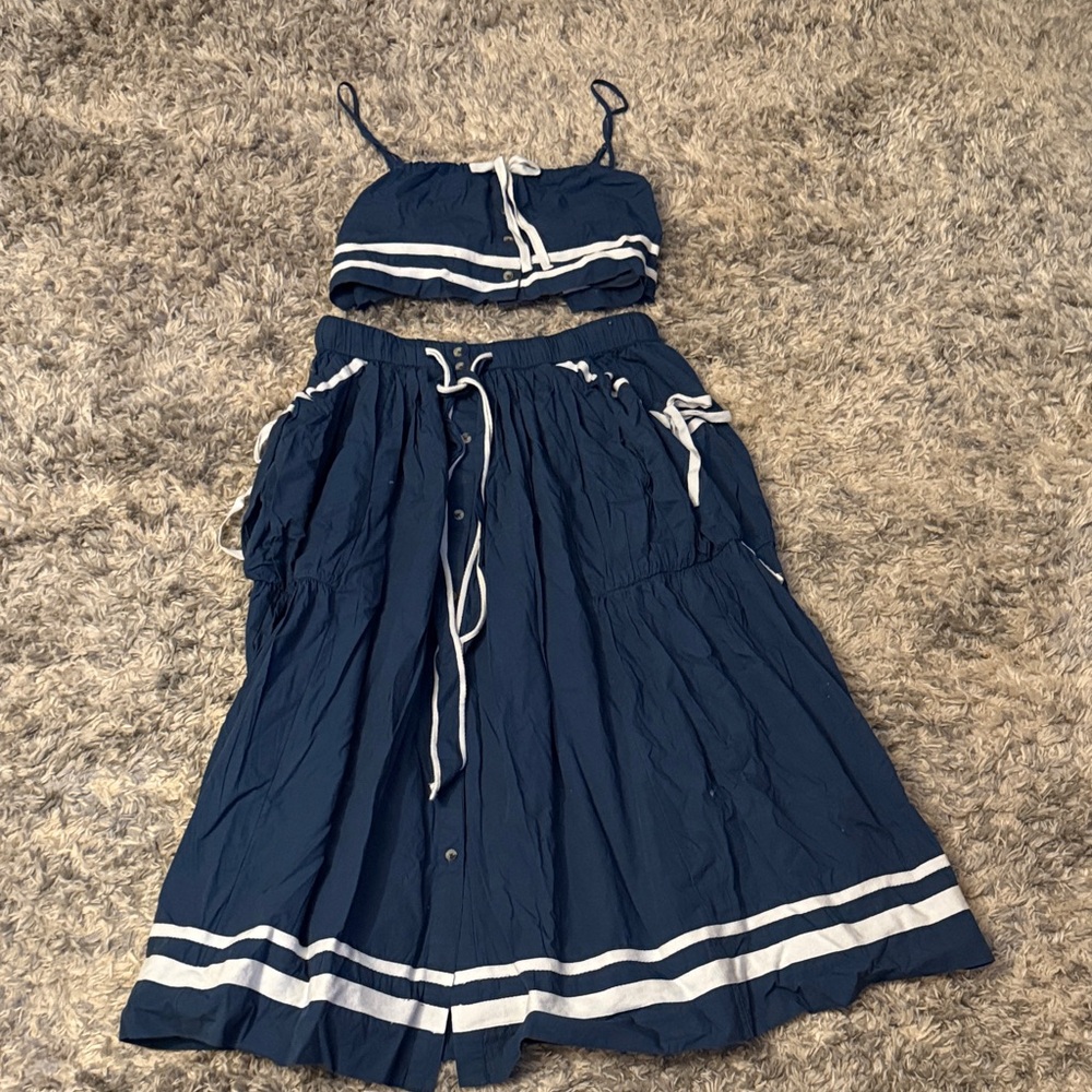 Free People Dark Blue and White Skirt Set